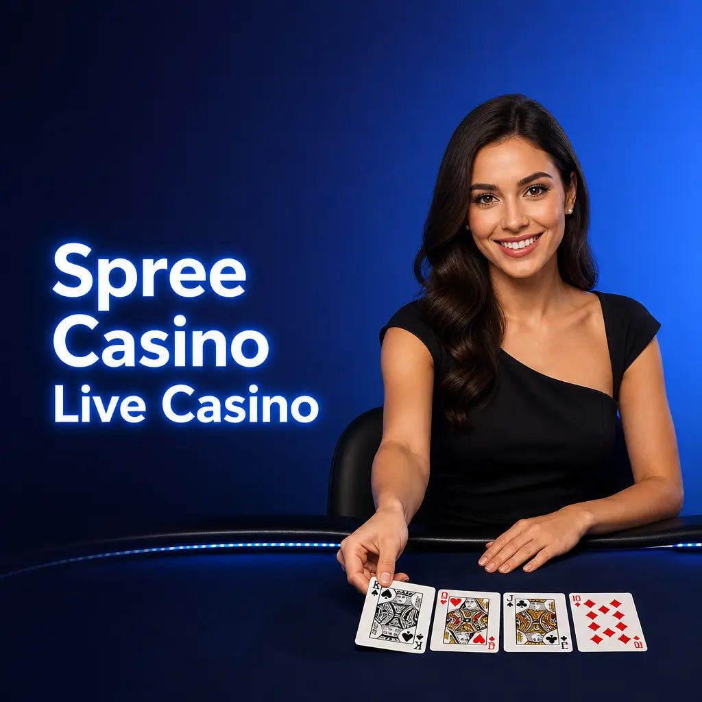 Spree Casino Live Casino with real dealers streaming blackjack, roulette, baccarat, game shows, and poker in real time.