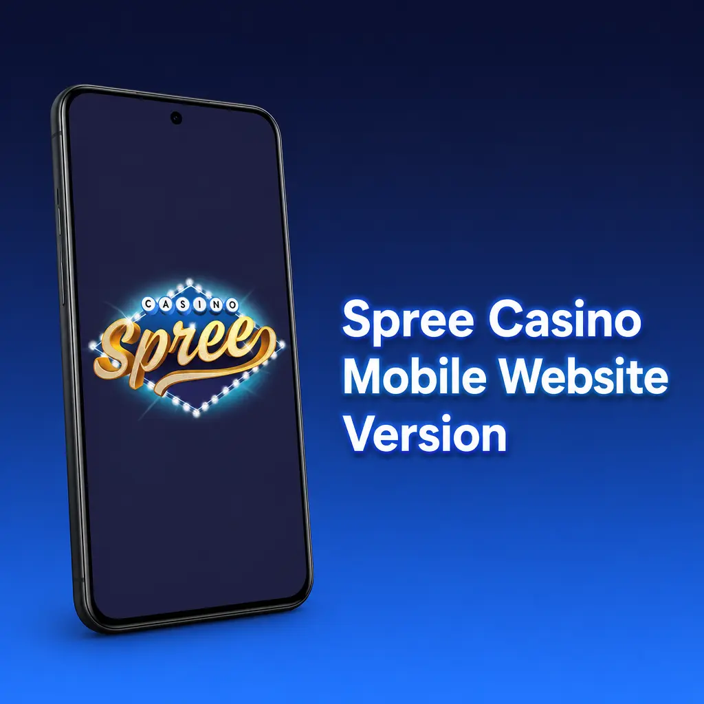 Spree Casino mobile website on smartphone showing slots, sportsbook, and Sweeps Coins redemption, no download needed.